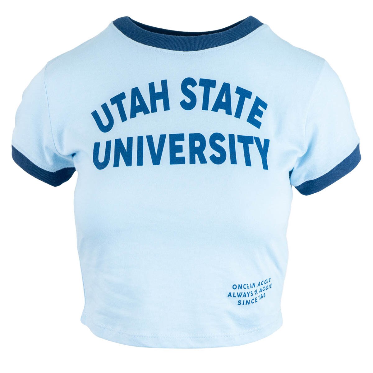 Women's utah state university light blue ringer crop t-shirt